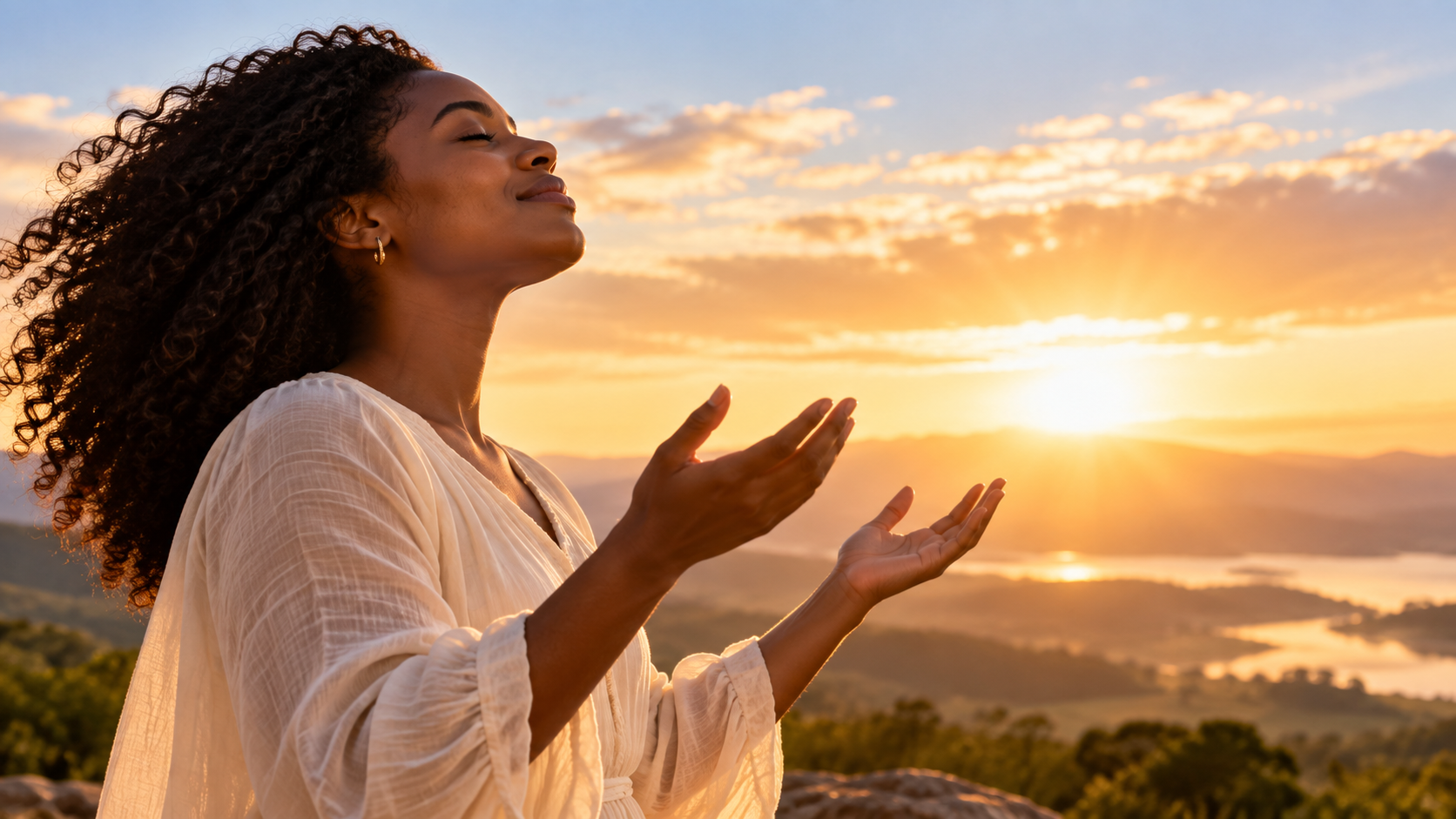 Woman Embracing the Golden Horizon